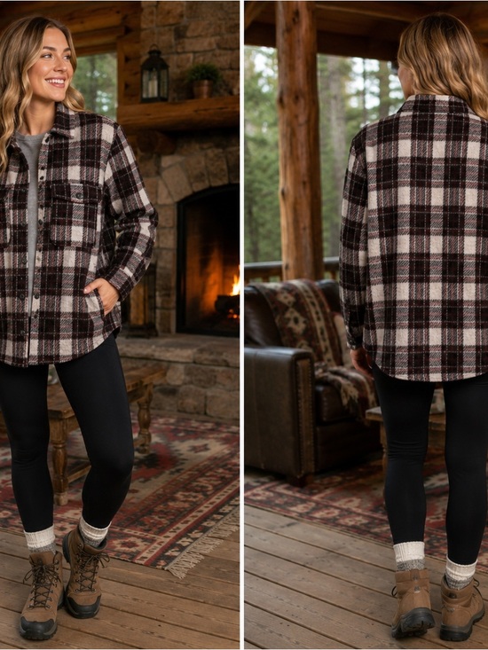 Natural Reflections Jackets & Blazers - Natural Reflections Red and Black Plaid Shacket